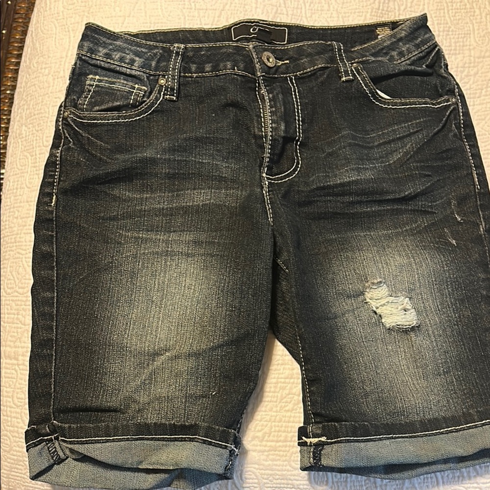 Dark Denim Distressed Shorts